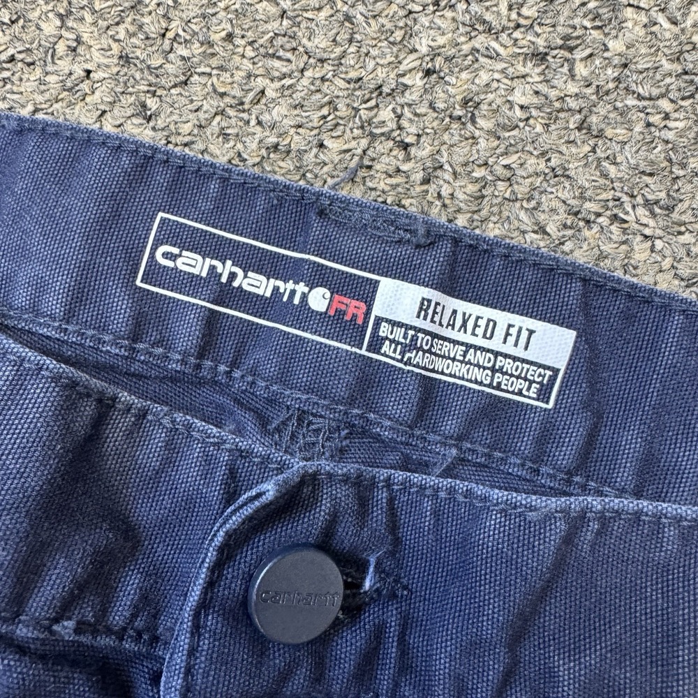 2 Pair Carhartt FR FLAME RESISTANT Relaxed Fit 36x29 Blue Cargo Pants Work Lot - Picture 3 of 12
